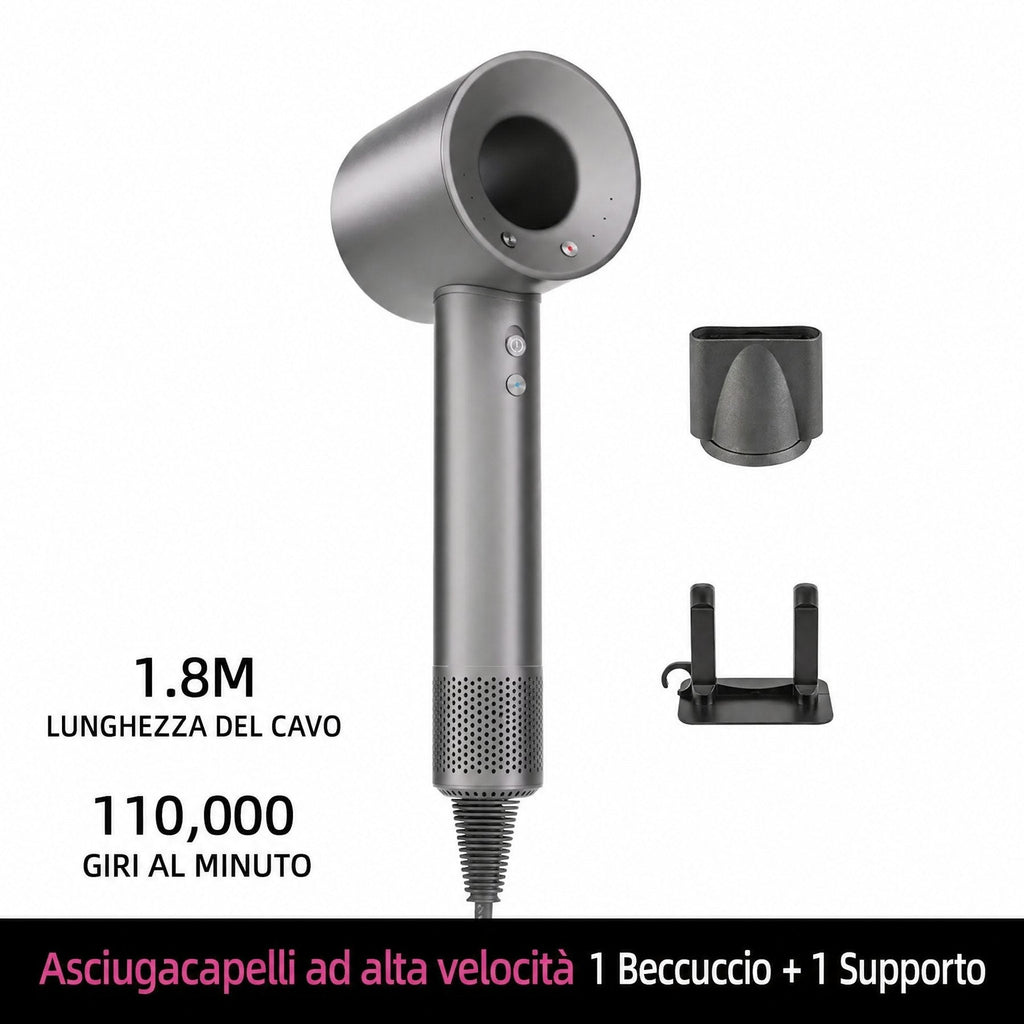 Asciugacapelli ionico con 200 milioni di ioni negativi e controllo intelligente della temperatura