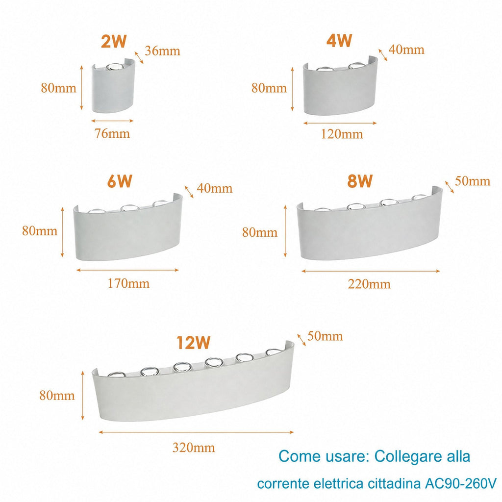 Applique LED da parete per esterni e interni impermeabile