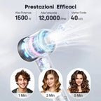 Asciugacapelli ionico con 200 milioni di ioni negativi e controllo intelligente della temperatura