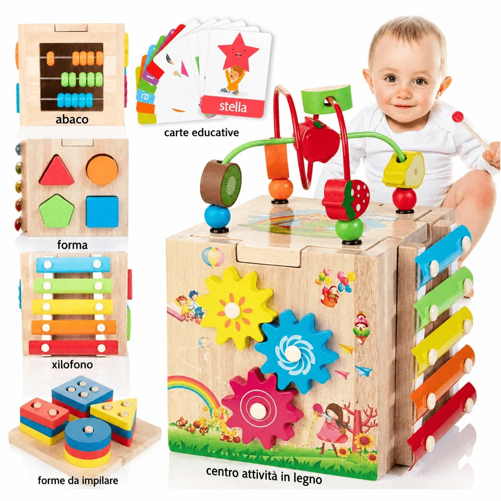 MINDBLOX – Cubo di Apprendimento Montessori in Legno 8 in 1 per Bambini Piccoli con Giochi Educativi
