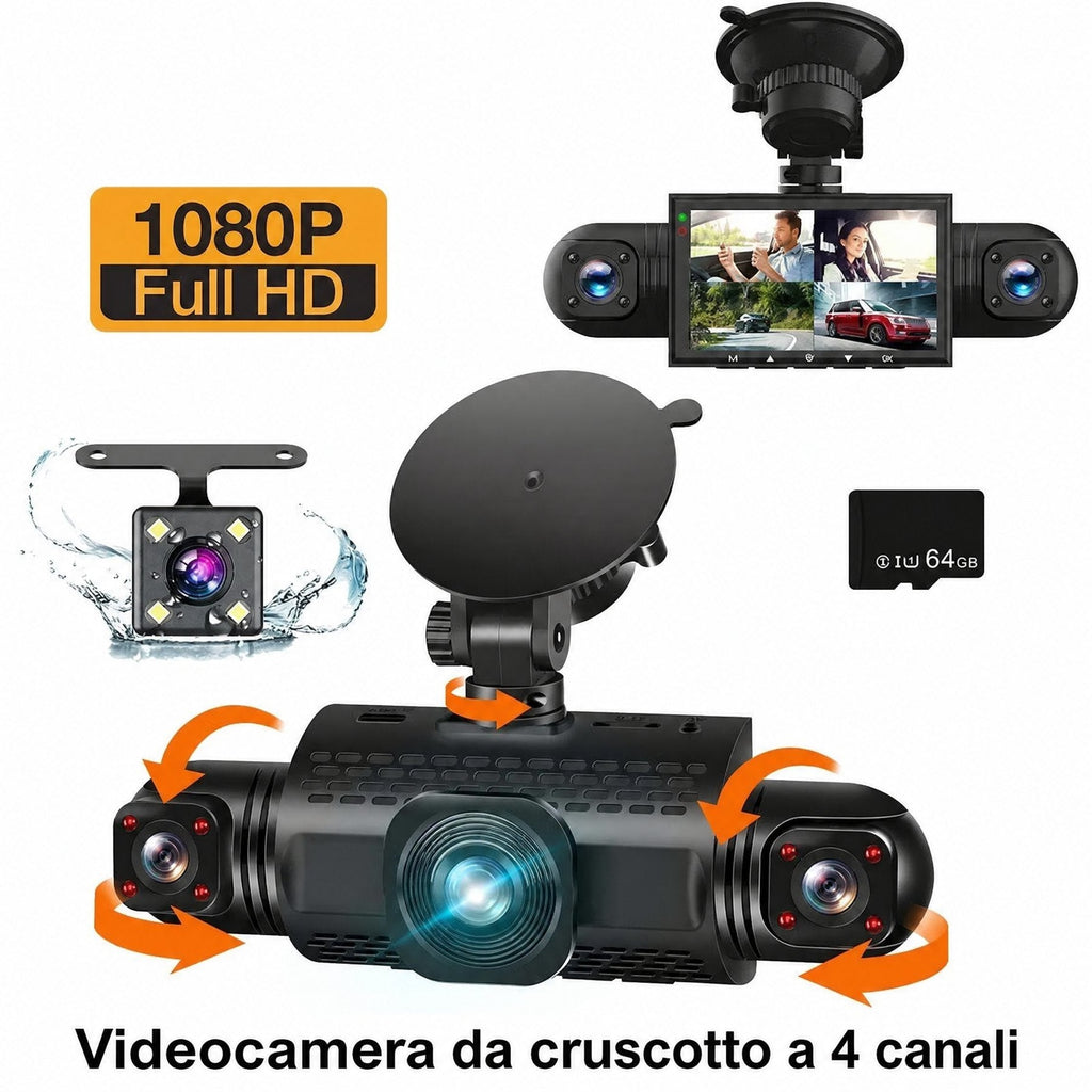 Telecamera per auto 4 canali FHD con visione a 360°