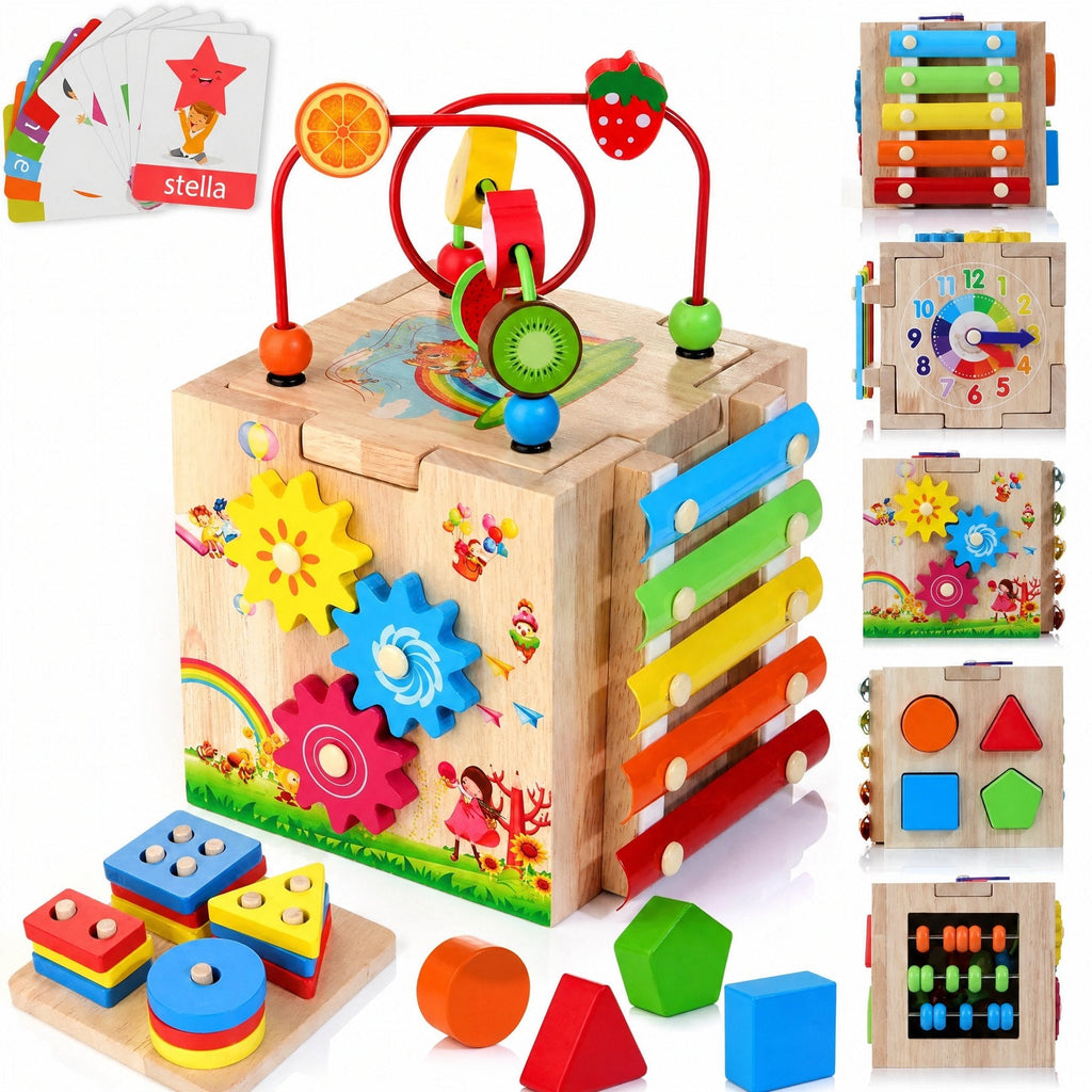 MINDBLOX – Cubo di Apprendimento Montessori in Legno 8 in 1 per Bambini Piccoli con Giochi Educativi