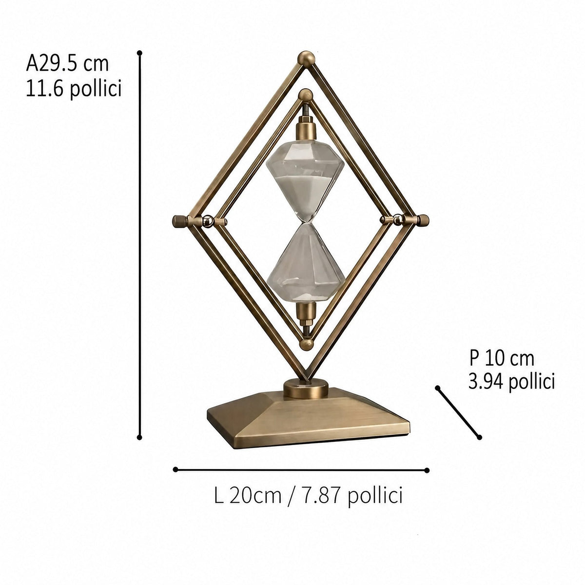 Clessidra con struttura geometrica in metallo – Timer da meditazione con sabbia bianca