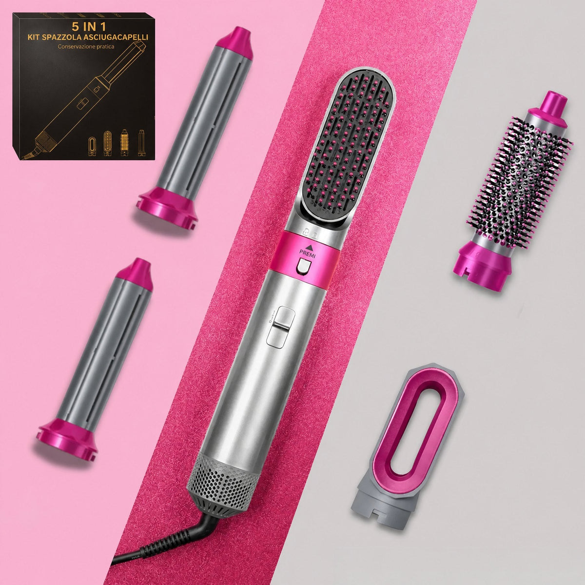 Styler per capelli 5 in 1 con arricciacapelli automatico, asciugacapelli e spazzola lisciante
