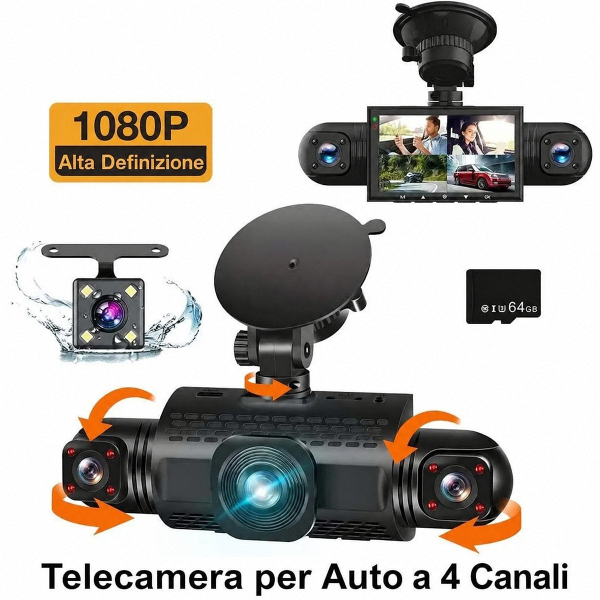 Telecamera per auto 4 canali FHD con visione a 360°