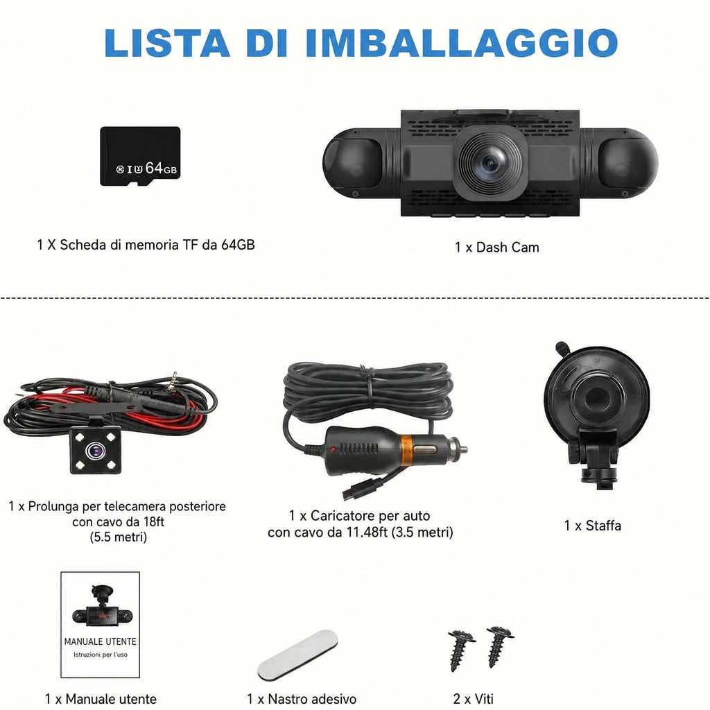 Telecamera per auto 4 canali FHD con visione a 360°