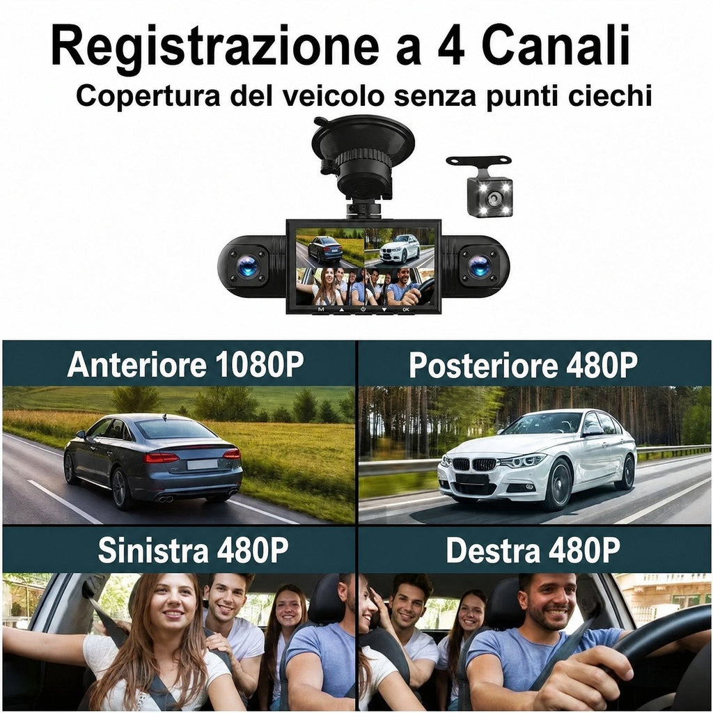 Telecamera per auto 4 canali FHD con visione a 360°