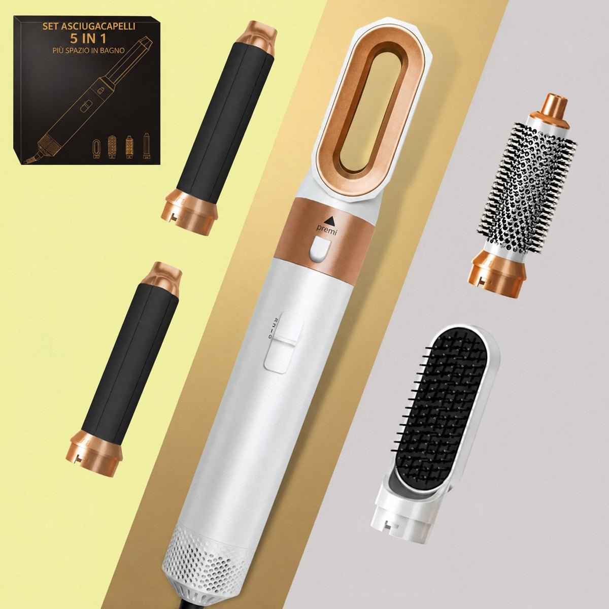 Styler per capelli 5 in 1 con arricciacapelli automatico, asciugacapelli e spazzola lisciante