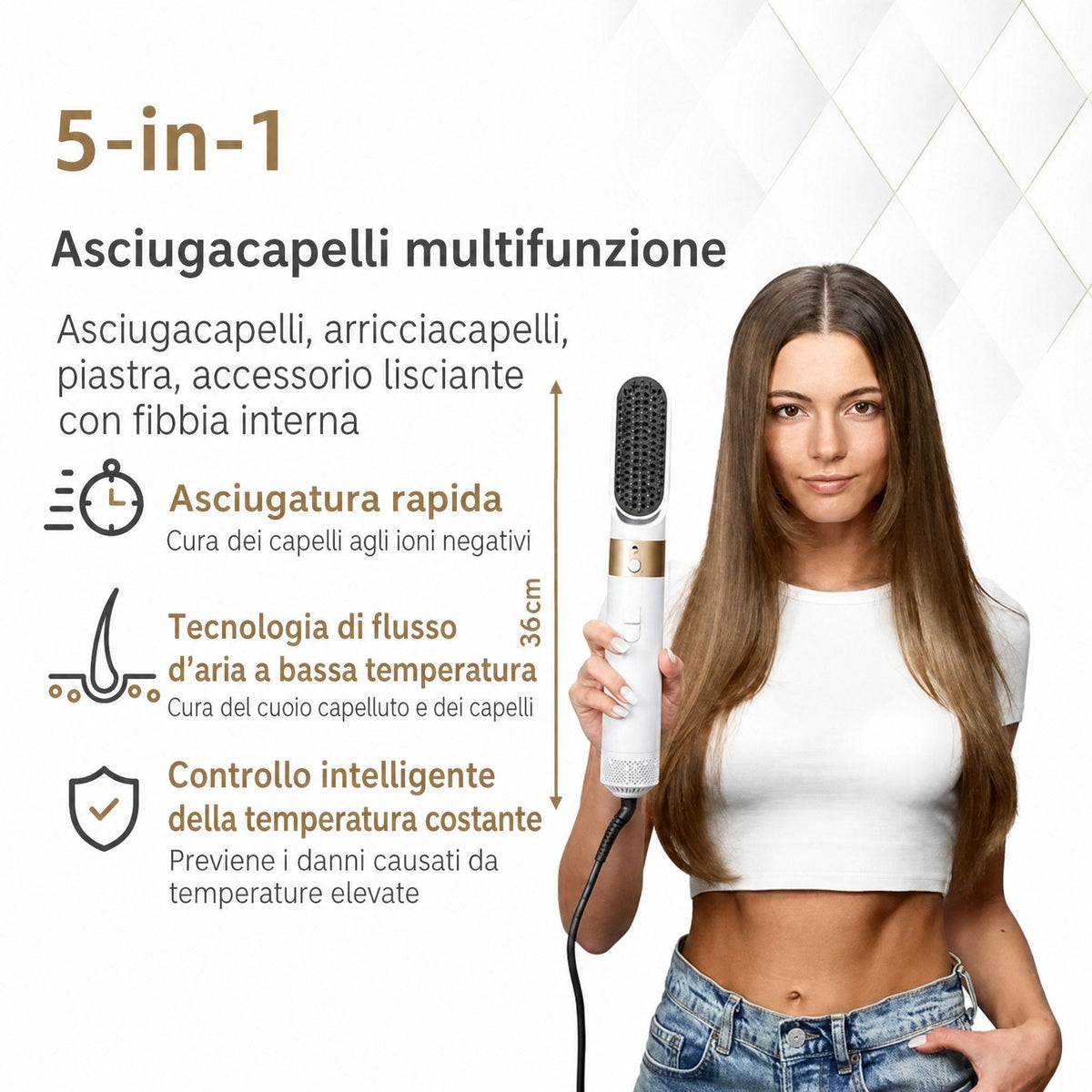 Styler per capelli 5 in 1 con arricciacapelli automatico, asciugacapelli e spazzola lisciante
