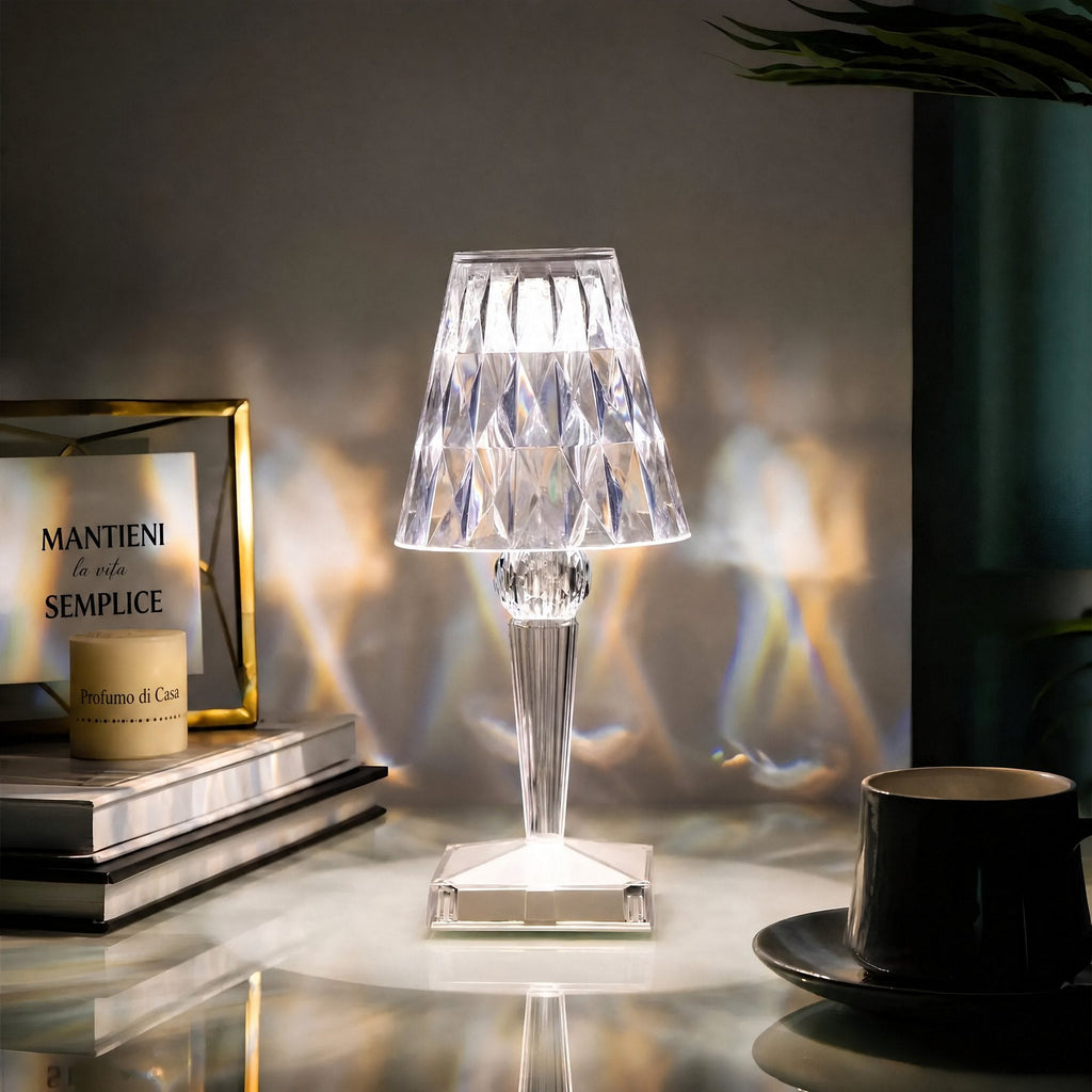 Moderna Lampada da Tavolo Lucida con Cristalli e Facile Controllo