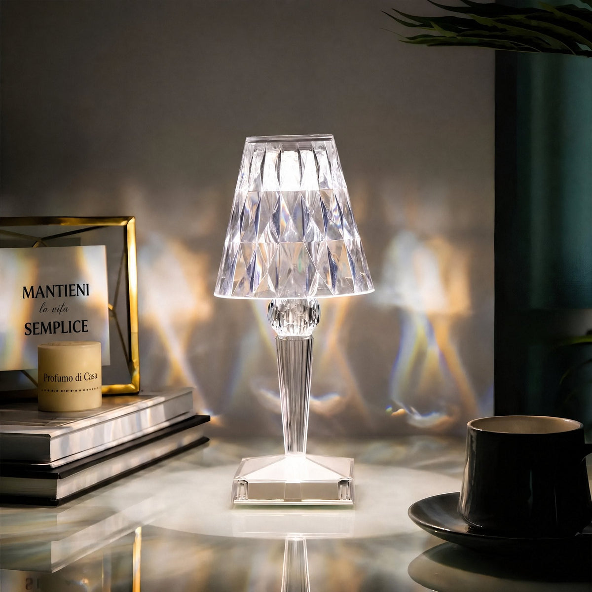Moderna Lampada da Tavolo Lucida con Cristalli e Facile Controllo