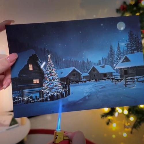 Cartolina LED illuminata del villaggio di Natale felice