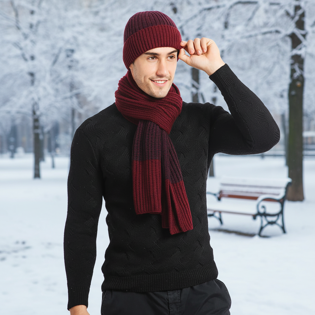 Set unisex con sciarpa e guanti per cappello invernale