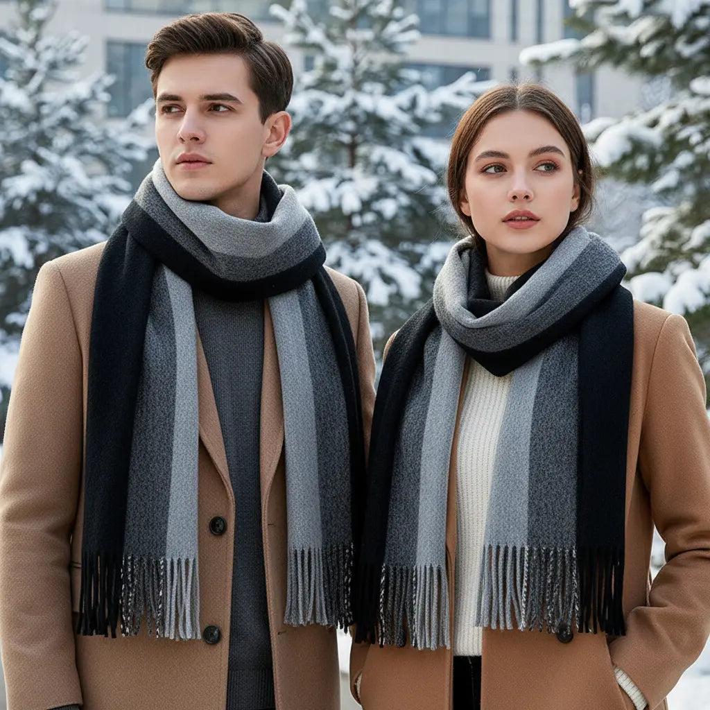Sciarpa Lunga Unisex in Cashmere con Frange