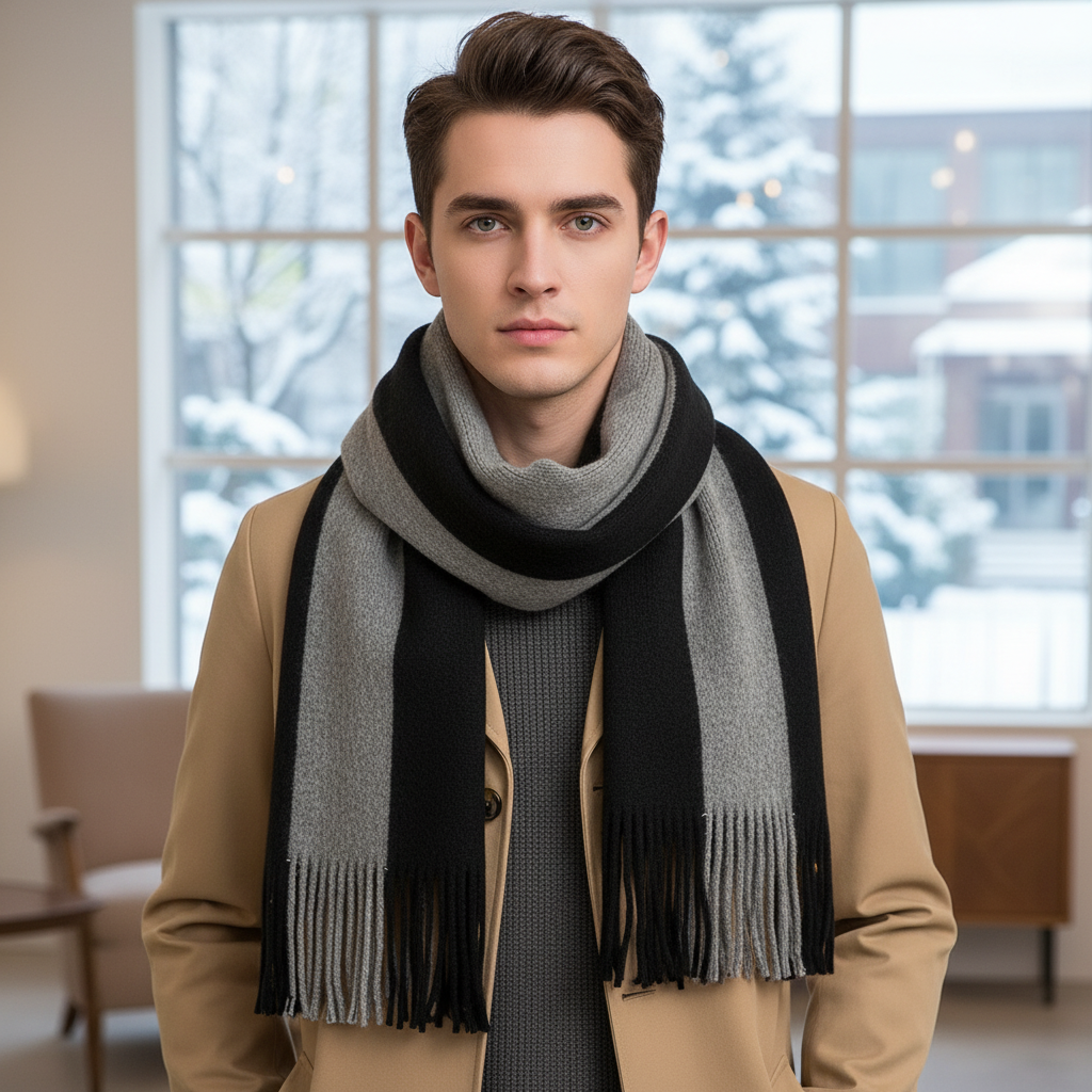 Sciarpa Lunga Unisex in Cashmere con Frange