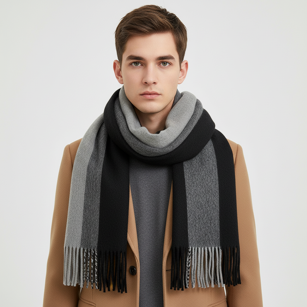 Sciarpa Lunga Unisex in Cashmere con Frange