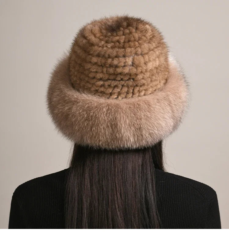 Cappello in vera pelliccia di visone per il calore invernale