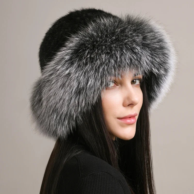 Cappello in vera pelliccia di visone per il calore invernale