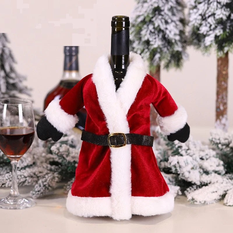 Copribottiglie di vino natalizie in velluto | Set di abiti eleganti per decorazioni per la tavola festiva e regali di festa perfetti