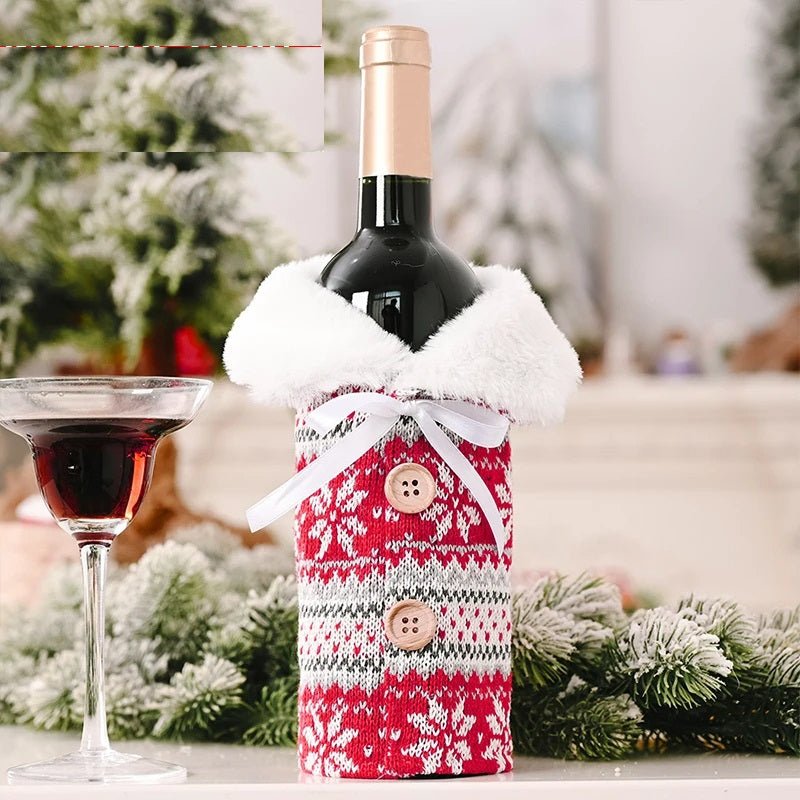 Copribottiglie di vino natalizie in velluto | Set di abiti eleganti per decorazioni per la tavola festiva e regali di festa perfetti