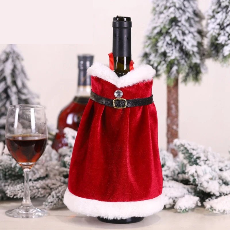 Copribottiglie di vino natalizie in velluto | Set di abiti eleganti per decorazioni per la tavola festiva e regali di festa perfetti