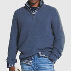 Maglione pullover in lana a coste con zip a un quarto