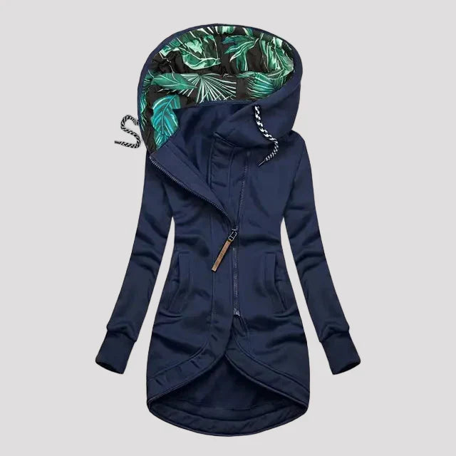 Felpa con cappuccio lunga con zip asimmetrica da donna