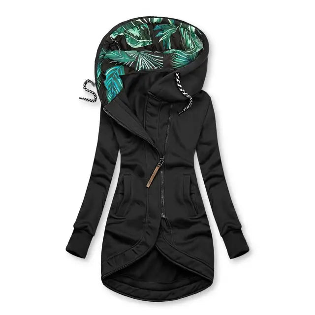 Felpa con cappuccio lunga con zip asimmetrica da donna