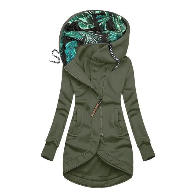 Felpa con cappuccio lunga con zip asimmetrica da donna