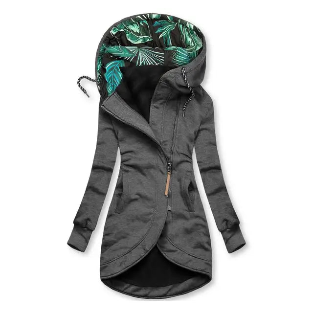 Felpa con cappuccio lunga con zip asimmetrica da donna