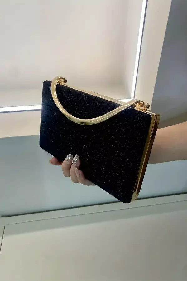 Pochette da sera | Design con manico in velluto nero dorato