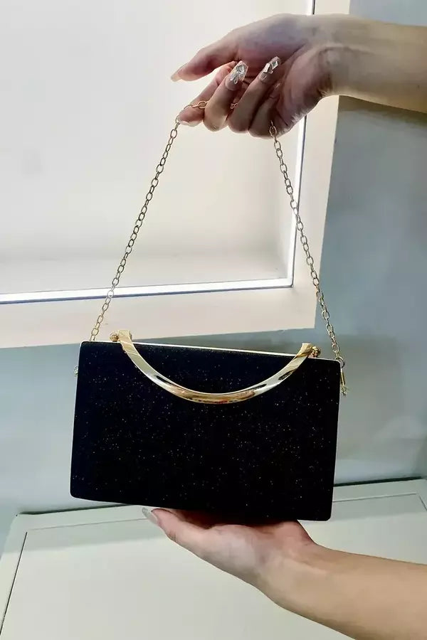Pochette da sera | Design con manico in velluto nero dorato