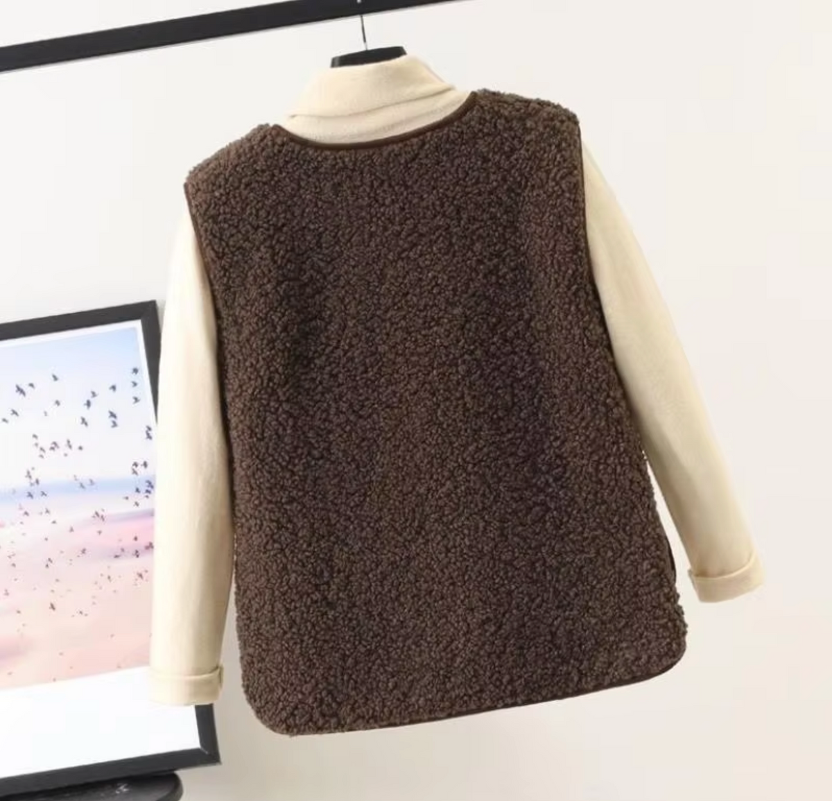 Comodo gilet in pile di lana d'agnello da donna