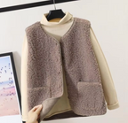 Comodo gilet in pile di lana d'agnello da donna