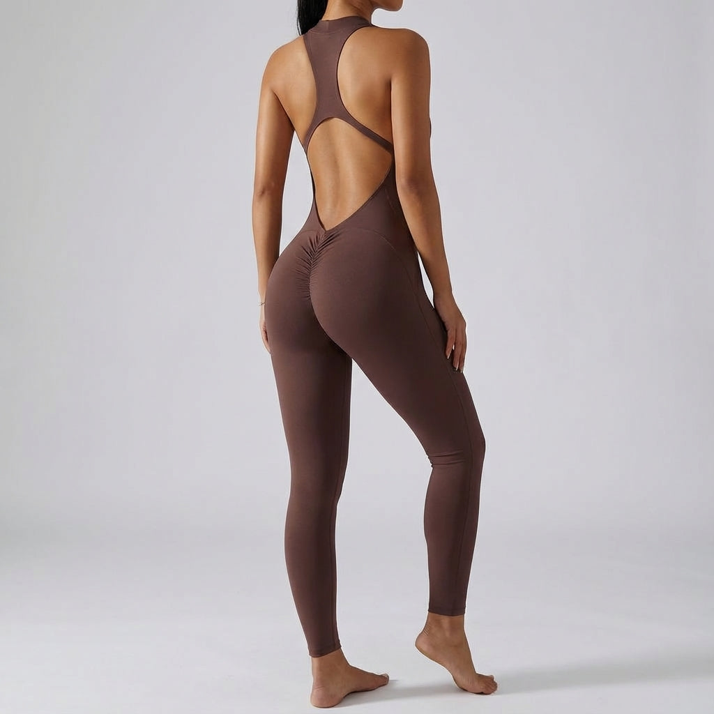 Tuta da allenamento da donna senza schienale con fondo scrunch