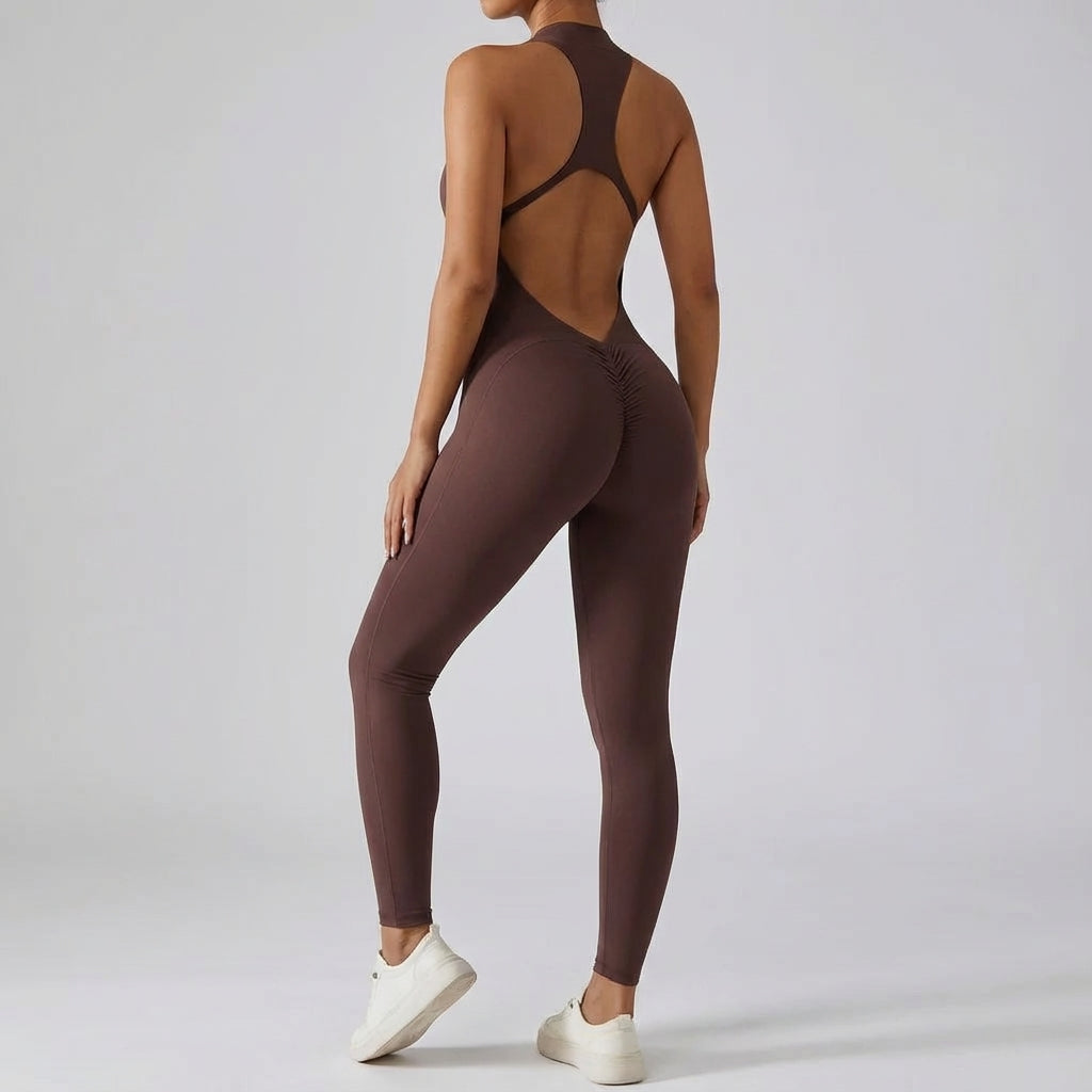 Tuta da allenamento da donna senza schienale con fondo scrunch