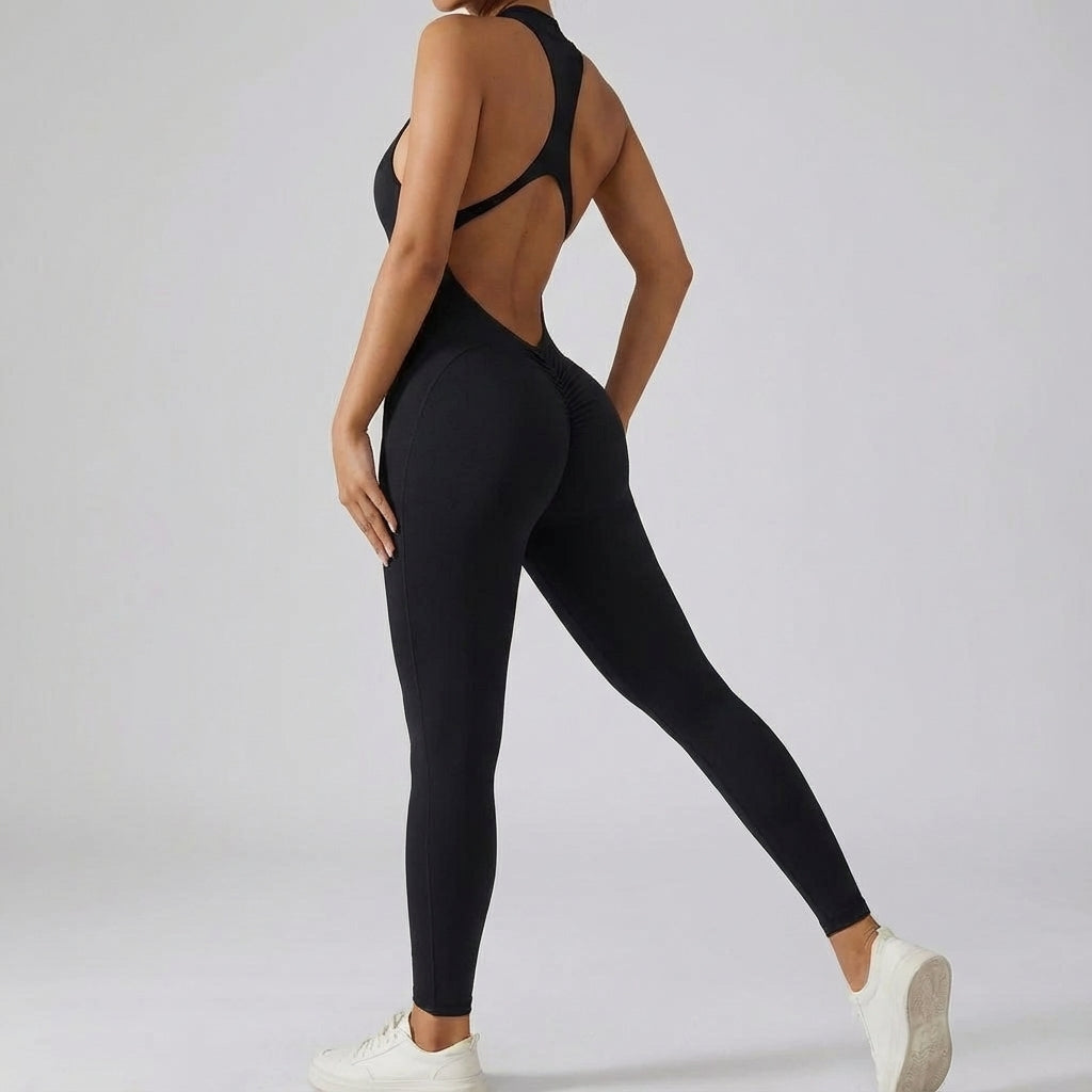 Tuta da allenamento da donna senza schienale con fondo scrunch