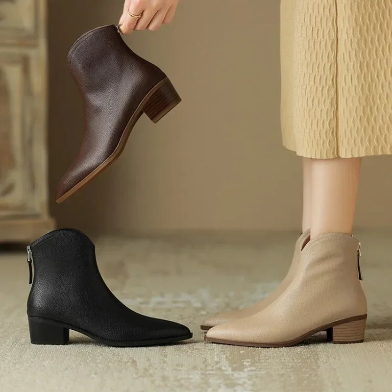Stivaletti a punta da donna - Stile da ufficio slip-on con tacco basso