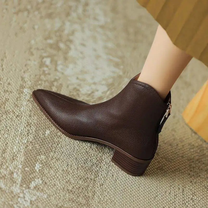 Stivaletti a punta da donna - Stile da ufficio slip-on con tacco basso