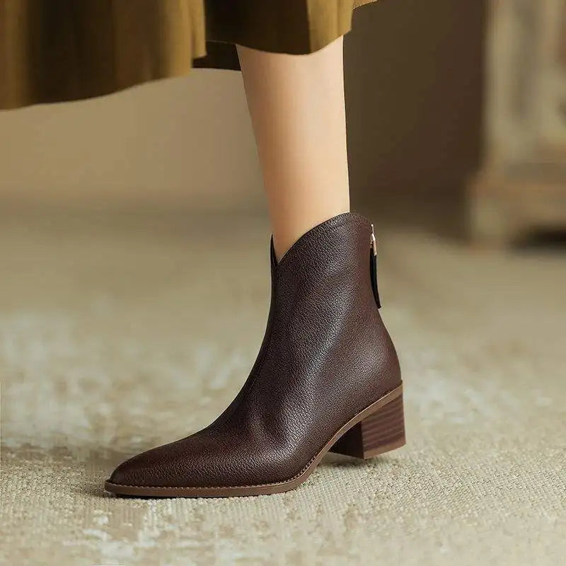 Stivaletti a punta da donna - Stile da ufficio slip-on con tacco basso
