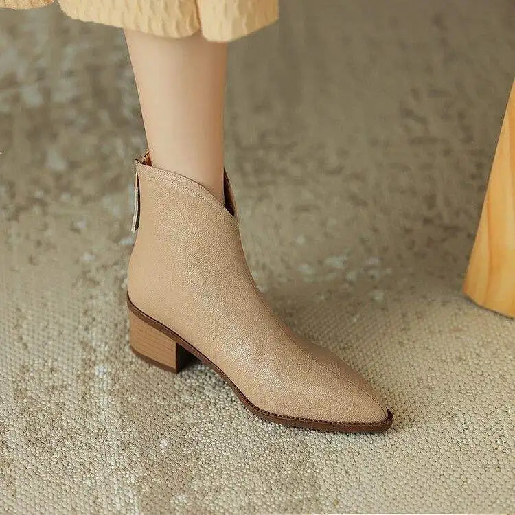 Stivaletti a punta da donna - Stile da ufficio slip-on con tacco basso