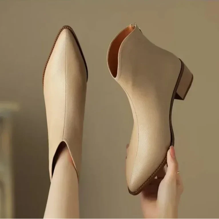 Stivaletti a punta da donna - Stile da ufficio slip-on con tacco basso