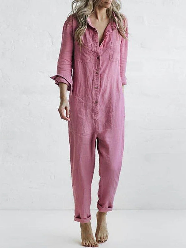Tuta casual da donna a maniche lunghe con bottoni - Stile disinvolto