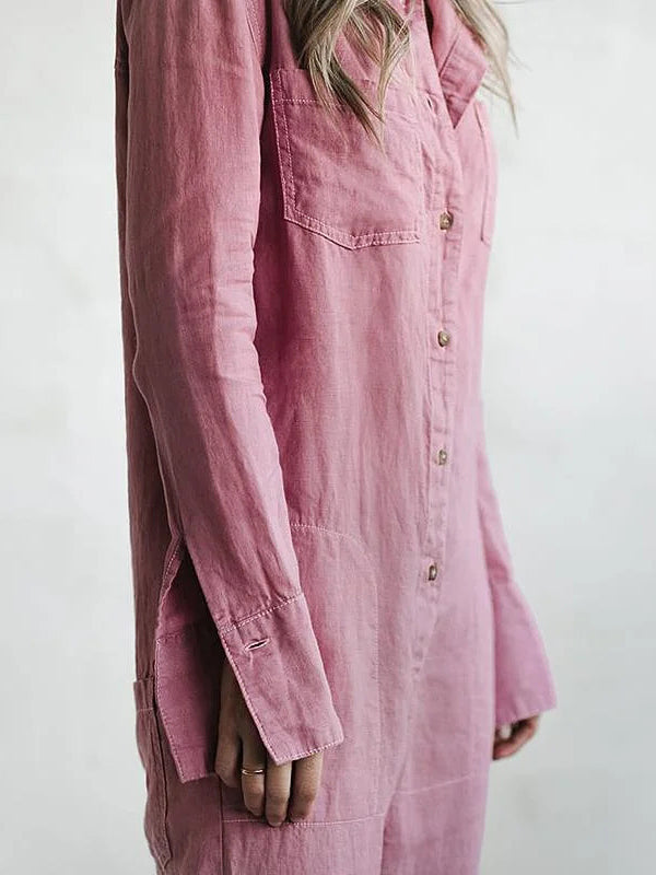 Tuta casual da donna a maniche lunghe con bottoni - Stile disinvolto