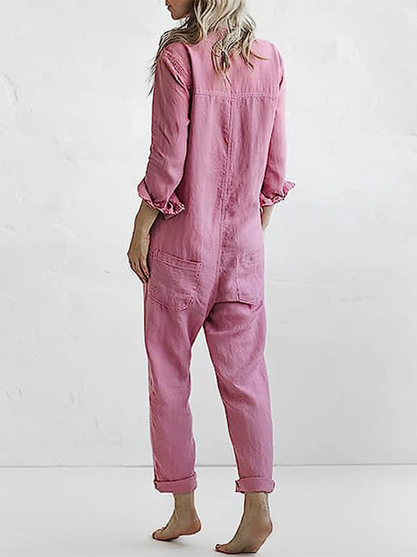 Tuta casual da donna a maniche lunghe con bottoni - Stile disinvolto