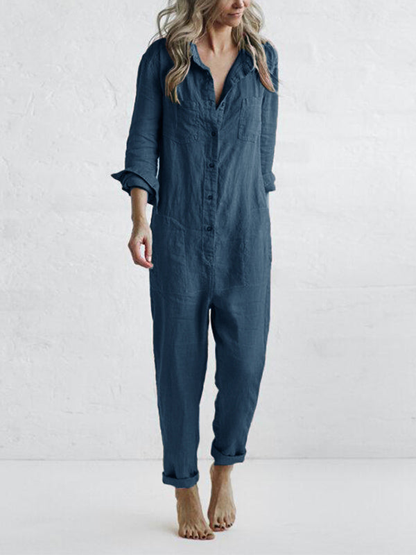 Tuta casual da donna a maniche lunghe con bottoni - Stile disinvolto