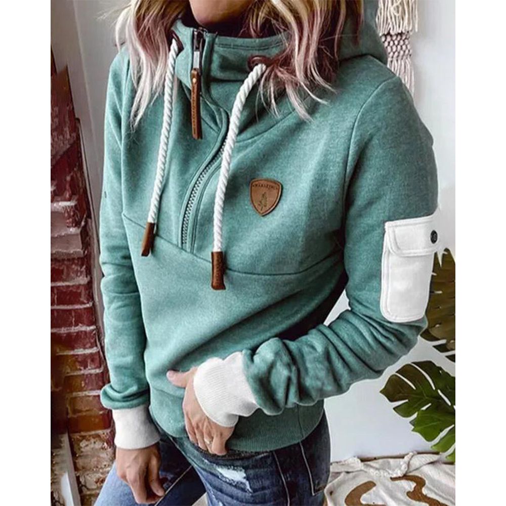 Felpa con cappuccio e zip da donna, vestibilità comoda, stile casual quotidiano