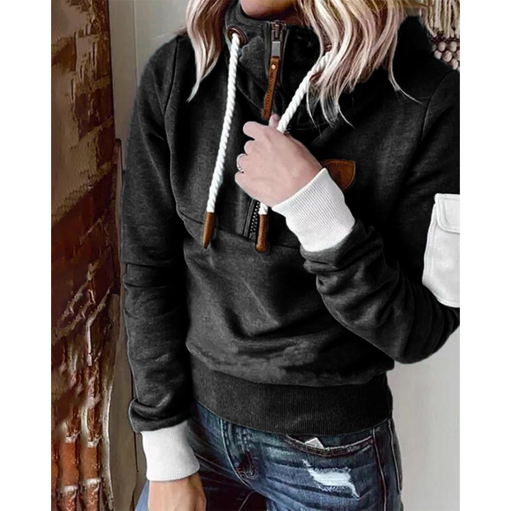 Felpa con cappuccio e zip da donna, vestibilità comoda, stile casual quotidiano