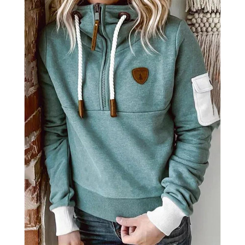 Felpa con cappuccio e zip da donna, vestibilità comoda, stile casual quotidiano