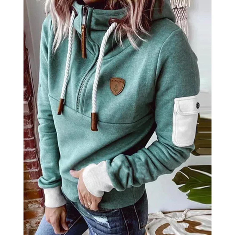 Felpa con cappuccio e zip da donna, vestibilità comoda, stile casual quotidiano